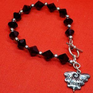Genuine Swarovski Garnet Crystal Toggle Bracelet with Live Your Dreams Charm